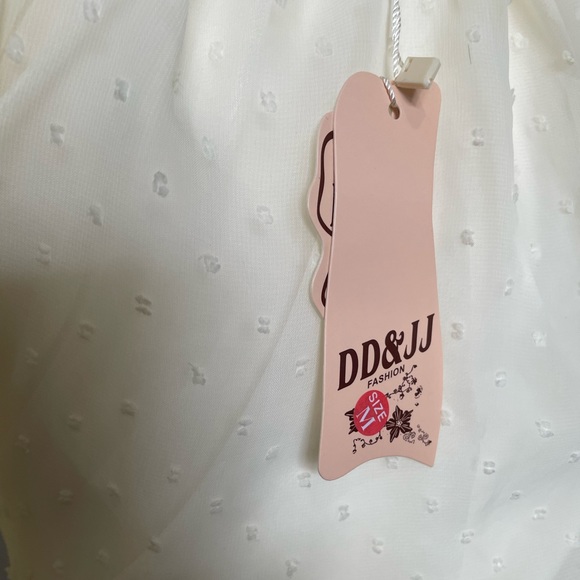 NWT DD&JJ Swiss dot cream and brown off-the-shoulder 3/4 sleeve polka dot dress - Picture 13 of 14